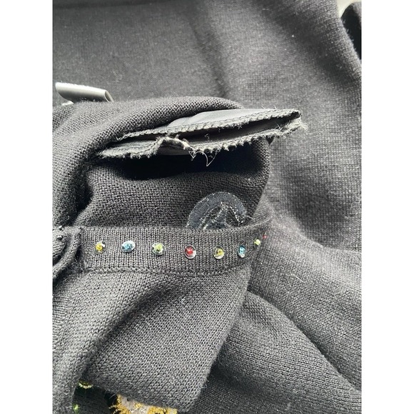 Vintage Berek Cat Embroidered Beaded Cardigan Sweater Size M Black Novelty Artsy - Picture 13 of 14